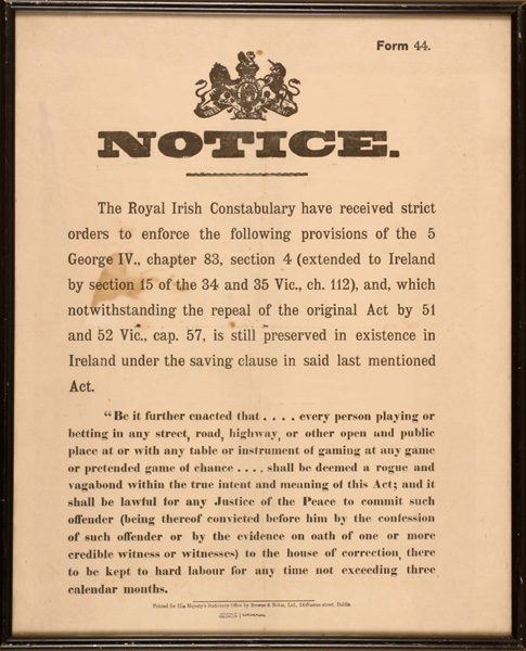 Mid-19th century Royal Irish Constabulary notice to 'Rogues and Vagabonds' at Whyte's Auctions