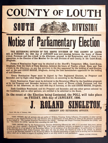 County of Louth, Election Notice poster at Whyte's Auctions