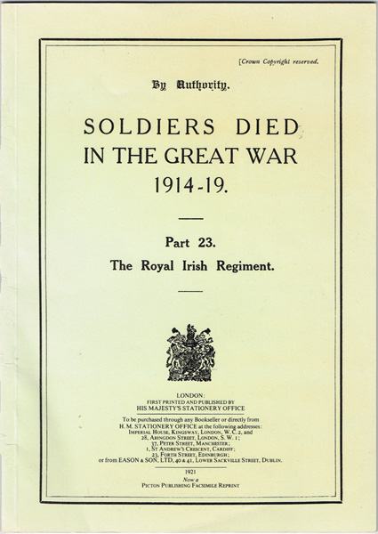 Soldiers Died in the Great War 1914 - 19. at Whyte's Auctions