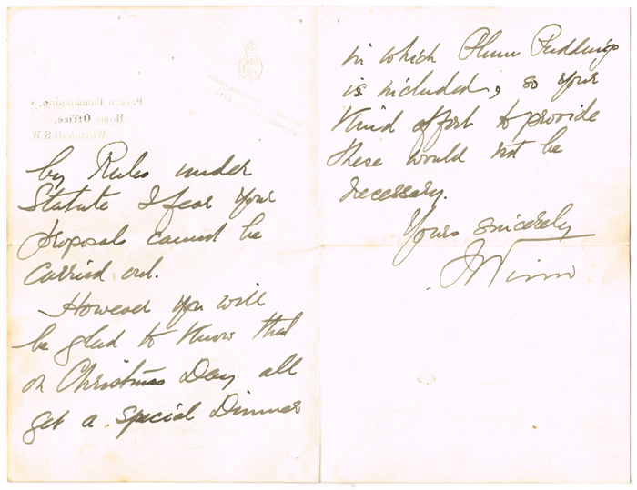 18 October 1916 Prison Commission, Home Office letter at Whyte's Auctions