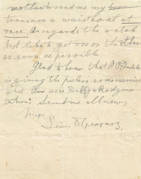 1918 (16 March) letter from Dundalk Prison by Sen Treacy. at Whyte's Auctions