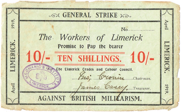1919 Limerick Soviet, Ten Shillings note at Whyte's Auctions