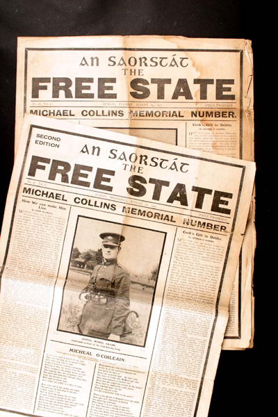 29 and 30 August 1922, An Saorstat / The Free State, Michael Collins memorial issue, two editions. at Whyte's Auctions