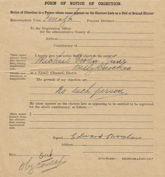 1923 General Election. Carlow Kilkenny Constituency Voting Registration Forms at Whyte's Auctions
