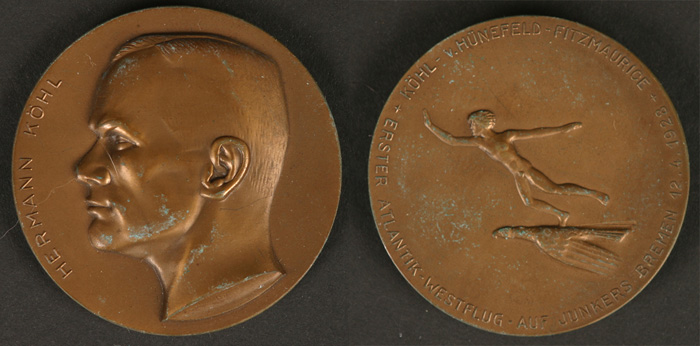 1928. Hermann Kohl commemorative medal for Ireland-America First Flight. at Whyte's Auctions