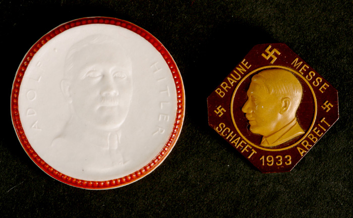 1933. Adolf Hitler commemorative porcelain medal and Bakelite badge. at Whyte's Auctions