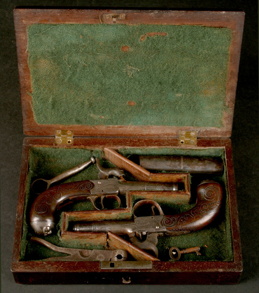 A pair of 19thC Parkes percussion pistols at Whyte's Auctions