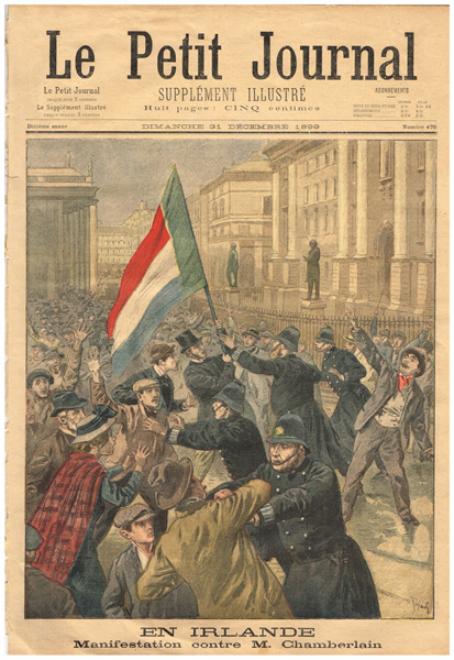 C. 1882 Anti Home Rule lithograph and 1899 Petit Journal showing demonstration against Chamberlain in Dublin. at Whyte's Auctions