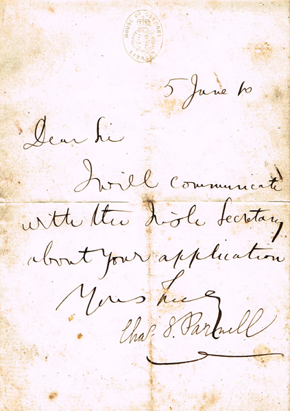 Charles Stewart Parnell, signed note at Whyte's Auctions