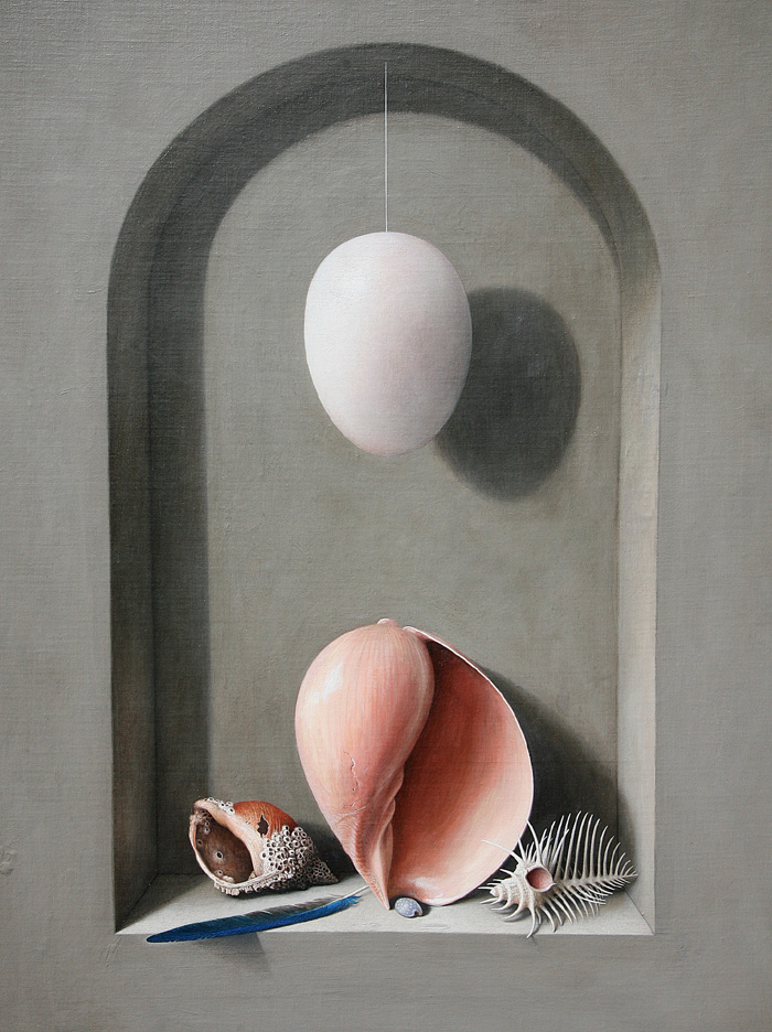 STILL LIFE WITH SEASHELLS AND OSTRICH EGG by Stuart Morle (b.1960) (b.1960) at Whyte's Auctions