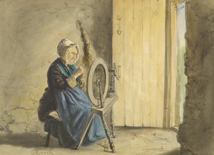WOMAN SPINNING IN A DOORWAY by William Craig sold for �480 at Whyte's Auctions