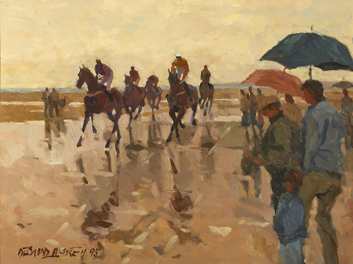 RACING IN THE RAIN, LAYTOWN RACES, 1995 by Desmond Hickey (1937-2007) at Whyte's Auctions