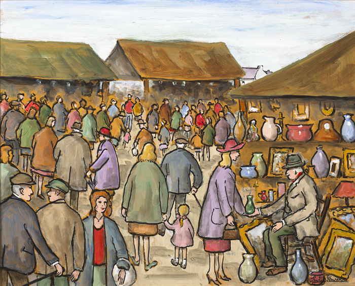 MARKET ANTIQUES STALL by Gladys Maccabe MBE HRUA ROI FRSA (1918-2018) at Whyte's Auctions
