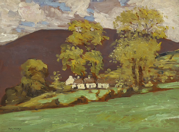 COTTAGE IN A WOODED MOUNTAIN LANDSCAPE, c.1923-1924 by Paul Henry RHA (1876-1958) at Whyte's Auctions