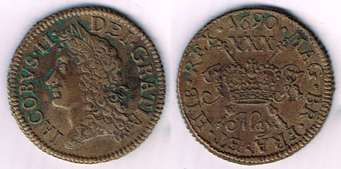 James II. Gunmoney small halfcrown 1690 May. at Whyte's Auctions