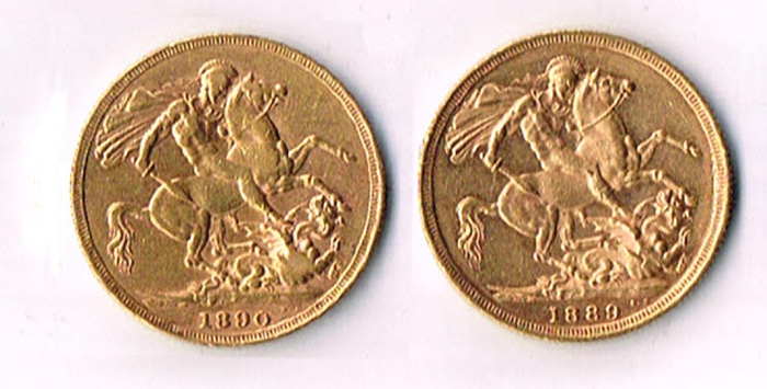 Victoria gold sovereigns 1889 and 1890. at Whyte's Auctions