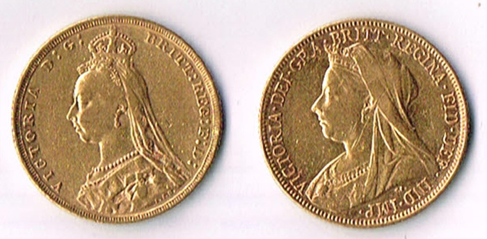 Victoria gold sovereigns, 1892 and 1899 at Whyte's Auctions