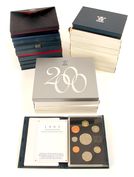 UK Proof Sets in presentation cases, collection 1970 to 2002. at Whyte's Auctions