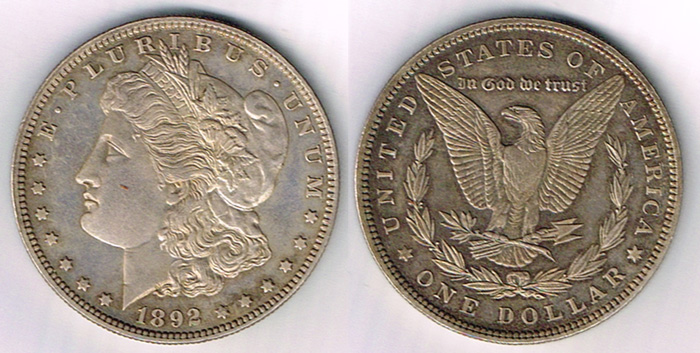 USA. Morgan dollar 1892 and Columbian Exposition half dollar 1892. at Whyte's Auctions