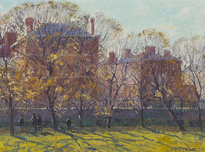 KILDARE STREET CLUB FROM TRINITY COLLEGE PARK, DUBLIN by Fergus O'Ryan sold for 950 at Whyte's Auctions