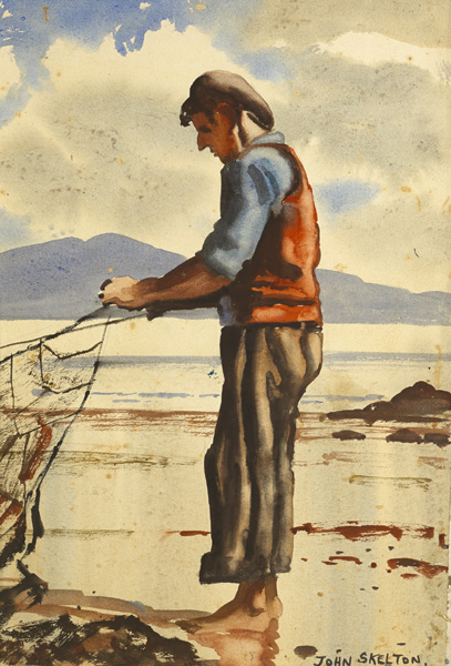 MENDING FISHING NETS and INISHEER, ARAN ISLANDS (A PAIR) by John Skelton sold for 600 at Whyte's Auctions