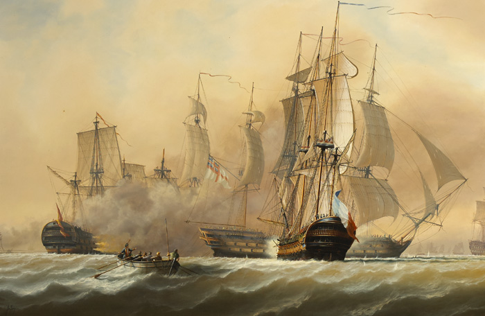 SCENES FROM THE BATTLE OF TRAFALGAR (A PAIR) by Tim Thompson sold for �4,000 at Whyte's Auctions