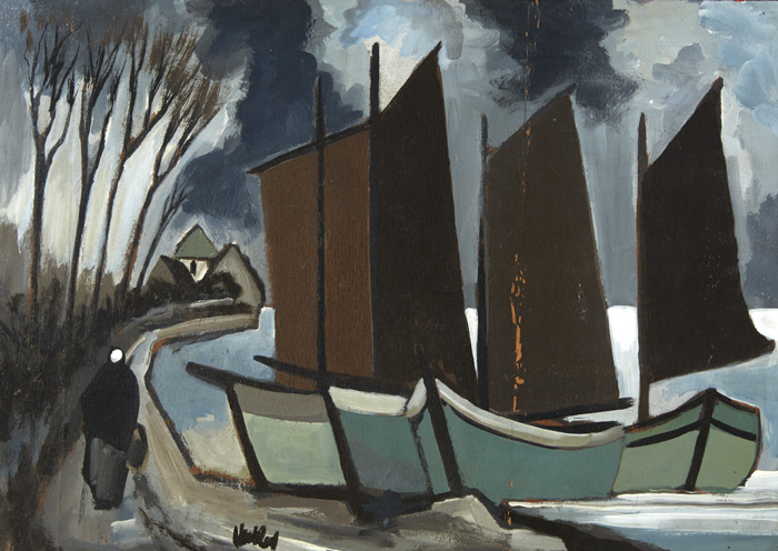 SHAWLIE AND THREE GALWAY HOOKERS by Markey Robinson (1918-1999) at Whyte's Auctions