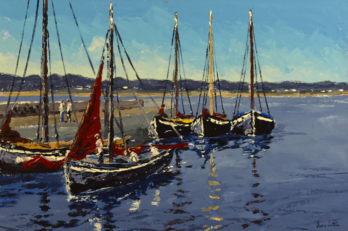 GALWAY HOOKERS BERTHED AT CARRAROE PIER, COUNTY GALWAY by Ivan Sutton (b.1944) at Whyte's Auctions