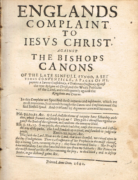 1640-1641. Pamphlets: England's Complaint To Jesus Christ and Two Arguments In Parliament. at Whyte's Auctions
