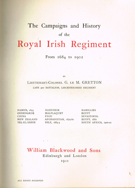 Campaigns and History of the Royal Irish Regiment. at Whyte's Auctions