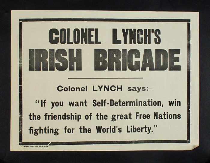 WW1 Irish Recruiting Poster, Colonel Lynch's Irish Brigade"" at Whyte's Auctions