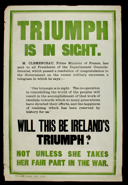 WW1 Irish Recruiting Poster, Triumph is in Sight"" at Whyte's Auctions