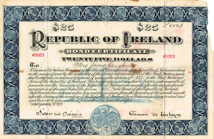 1920 (21 January) Republic of Ireland Bond Certificate at Whyte's Auctions