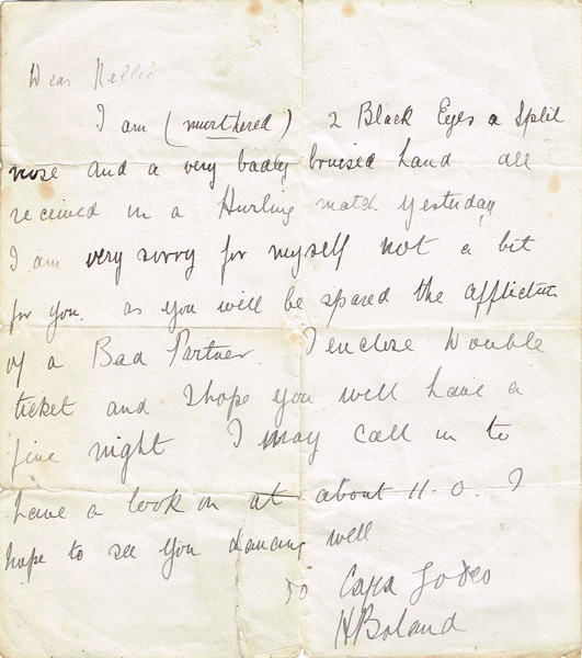 Circa 1920, Harry Boland letter to Nellie (Ellen) Toomey (1895-1923) at Whyte's Auctions