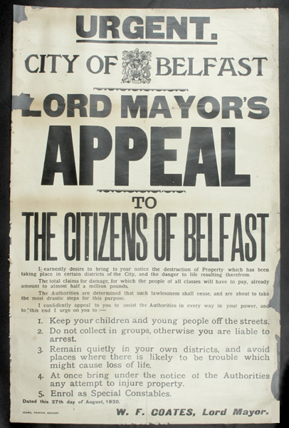 1920 (27 August), Belfast Pogroms, Lord Mayor's Appeal at Whyte's Auctions