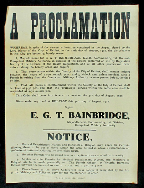 1920 (30 August) Curfew Order, Belfast Pograms at Whyte's Auctions
