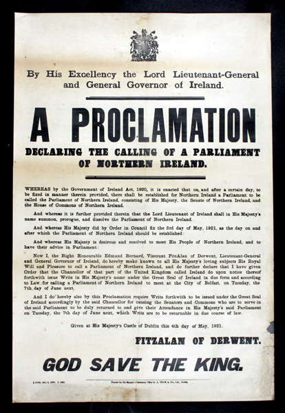 1921 (4 May) A Proclamation Declaring the Calling of a Parliament of Northern Ireland at Whyte's Auctions
