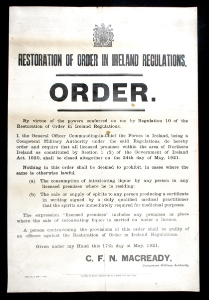 1921 (17 May) Restoration of Order in Ireland Regulations at Whyte's Auctions