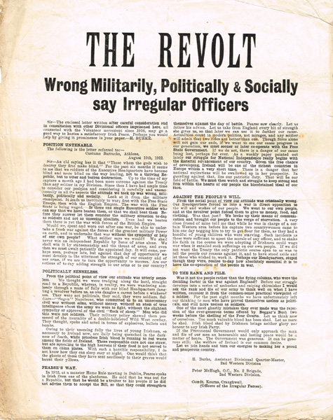 1922 (10 August) The Revolt, wrong militarily, politically and socially say Irregular Officers"." at Whyte's Auctions