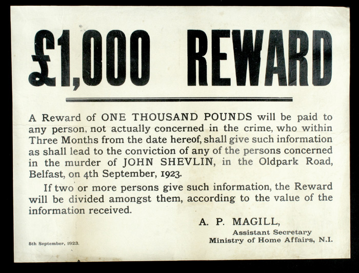 1923 (5 September) 1,000 Reward poster at Whyte's Auctions