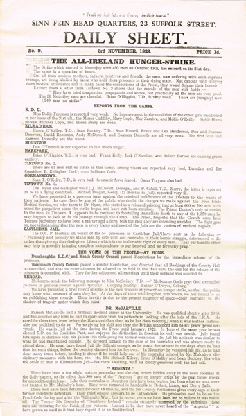 1923, 25 October - 24 November, Sinn Fein Daily Sheet at Whyte's Auctions