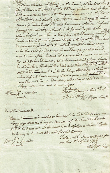1786 (2 April) Murder in Rathvilly, Co. Carlow, sworn testimonies at Whyte's Auctions
