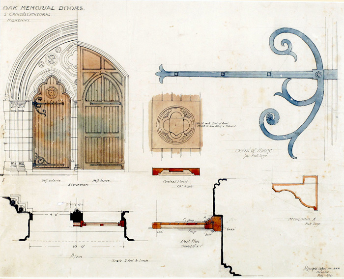 1936 (July). Architectural drawings for commemorative doors at St. Canice's Cathedral, Kilkenny, by Richard Caulfield Orpen. at Whyte's Auctions