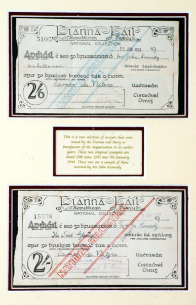 1931 & 1944, Fianna Fail National Collection receipts. at Whyte's Auctions
