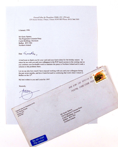 1996 (6 January) Letter from General John de Chastelain to Gusty Spence. at Whyte's Auctions
