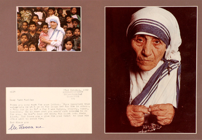 23 Oct 1992 Mother Teresa signed letter at Whyte's Auctions