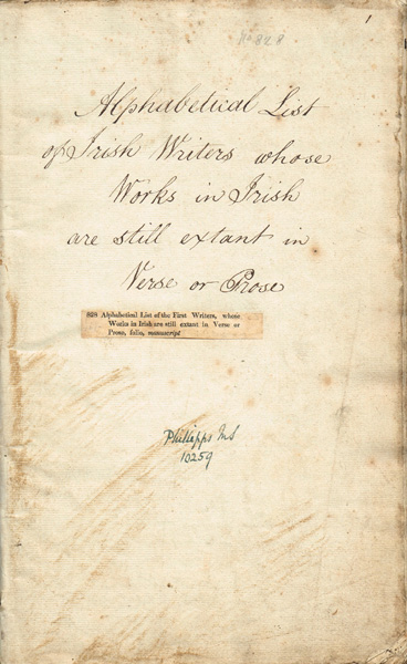 [O'Reilly Edward, attrib. ]. 1815-25 Unique manuscript list of writers in the Irish Language. at Whyte's Auctions