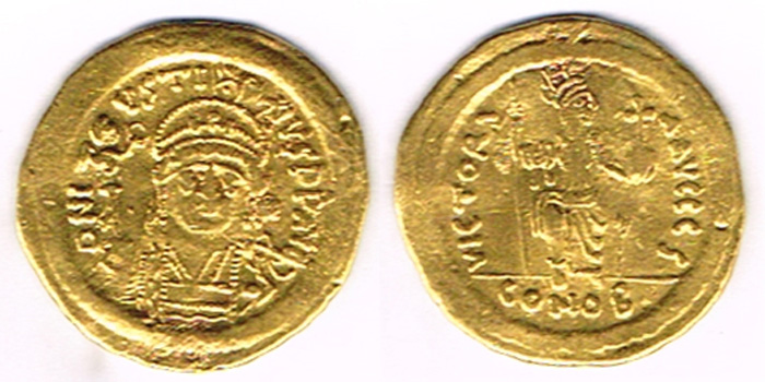 Byzantine. Justin I (518-527 AD) gold solidus. at Whyte's Auctions