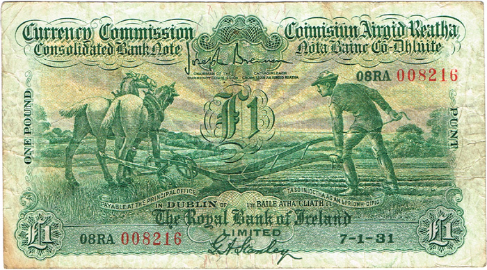 Currency Commission Consolidated Banknote 'Ploughman' Royal Bank One Pound, 7-1-31 at Whyte's Auctions