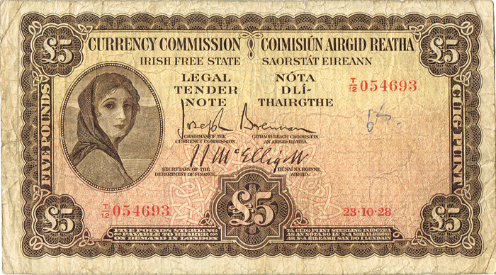 Currency Commission 'Lady Lavery' Five Pounds, 23-10-28. at Whyte's Auctions